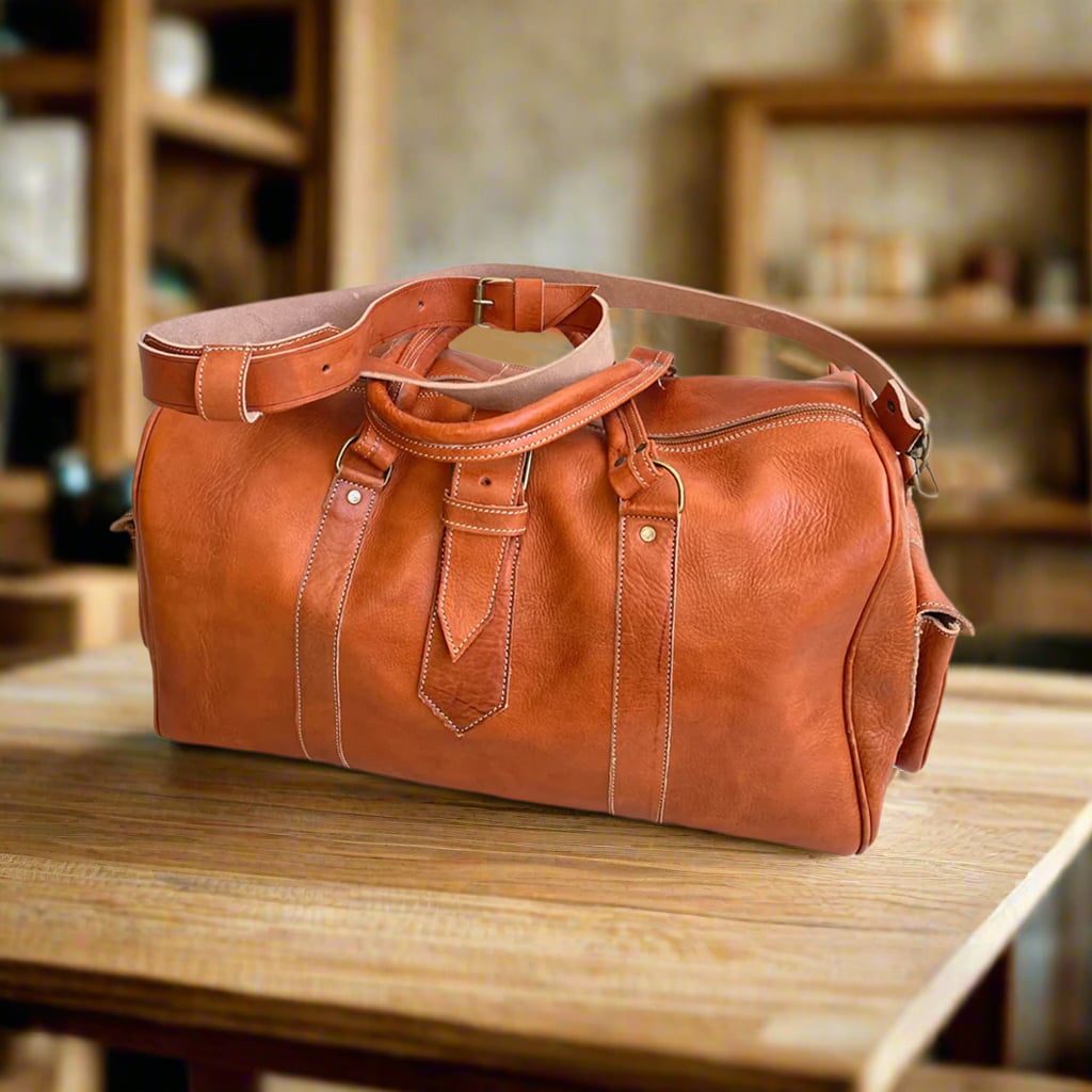 Tagant Leather Duffle Bag Moroccan Interior