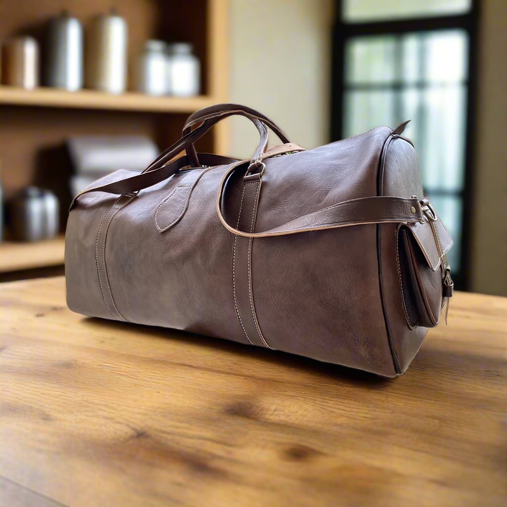 Amazir Leather Duffle Bag Moroccan Interior
