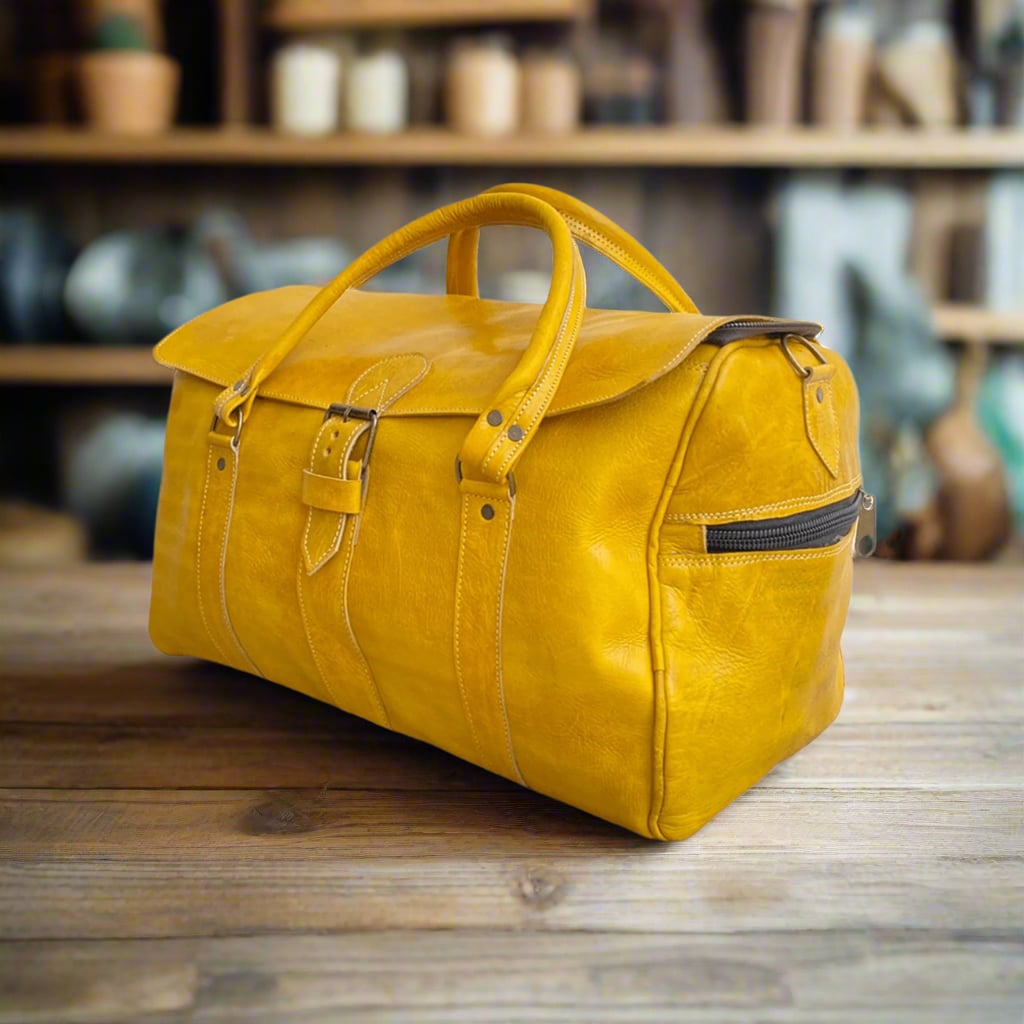 Aslal Leather Weekend Bag Moroccan Interior